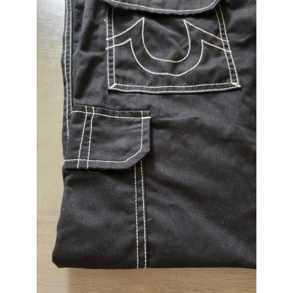 NWT True Religion VTG Distressed Military Army Cargo Pocket Pants Black Men